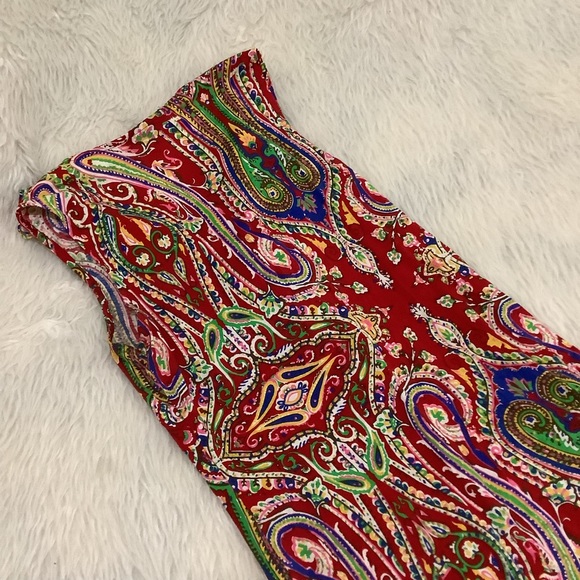 Lauren Ralph Lauren women’s red paisley sleeveless ruffle summer knit dress S - Picture 4 of 9